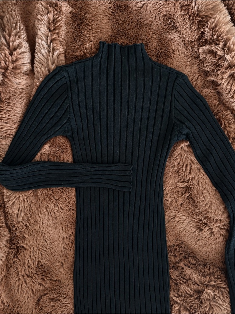 Black Ribbed Mock Neck Fitted Mini Sweater Dress Long Sleeve Stretchy Small 4-6 - Picture 3 of 3